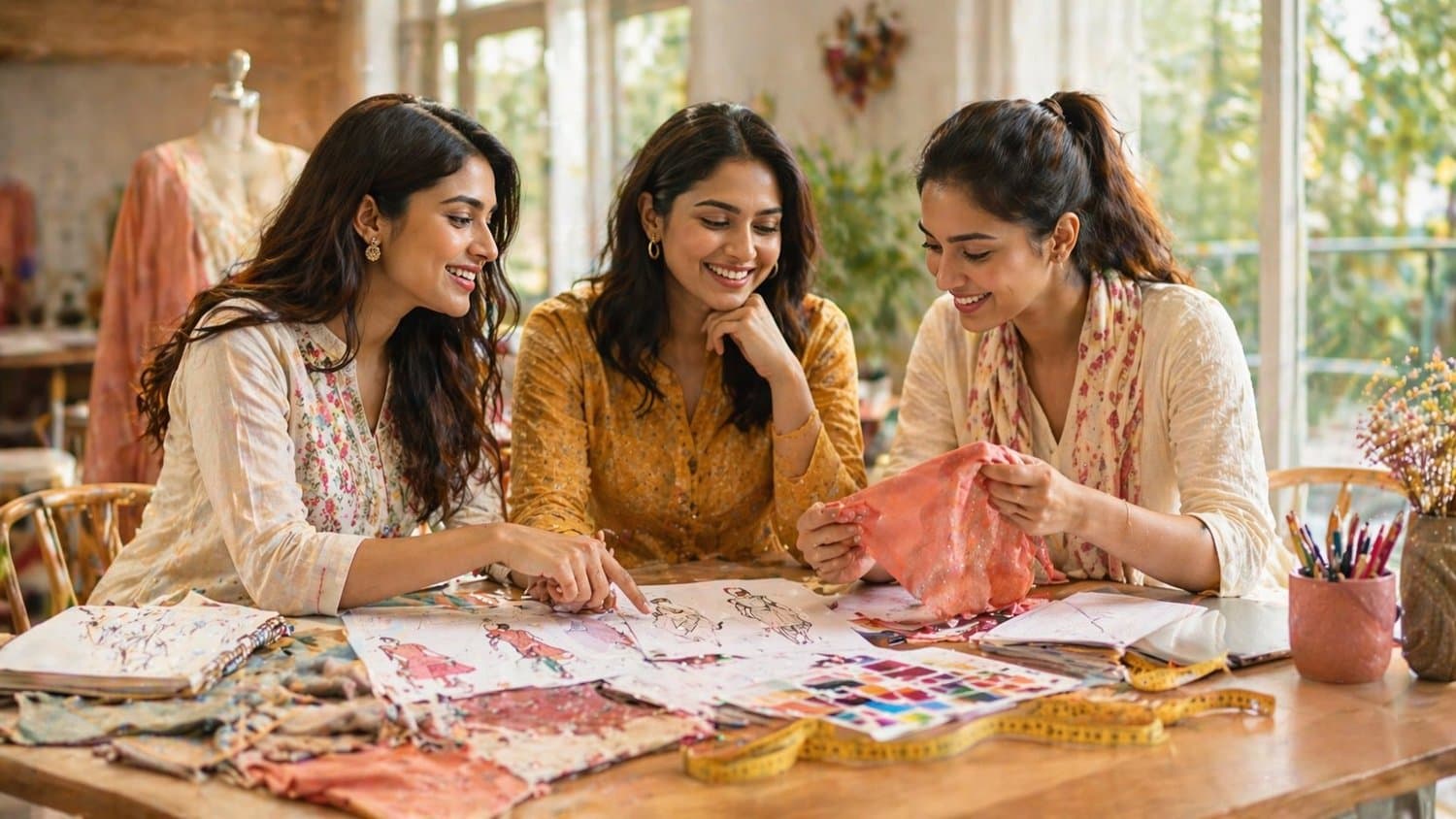 Fashion design students at work