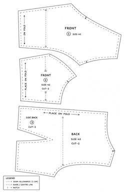 V-Neck Princess Panel Blouse pattern sheet