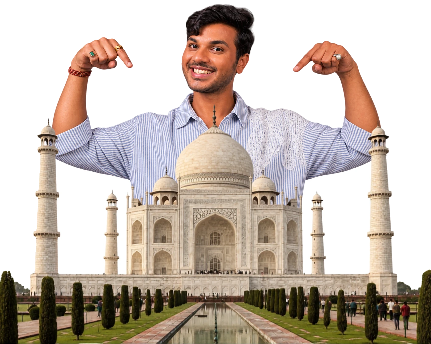 Ritvik Chauhan behind an illustration of the Taj Mahal, Agra