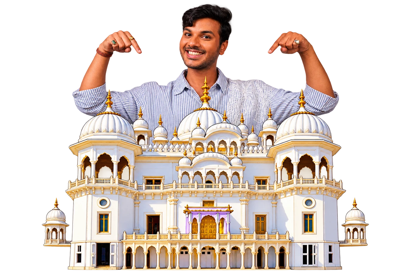 Ritvik Chauhan behind an illustration of Takht Sri Patna Sahib