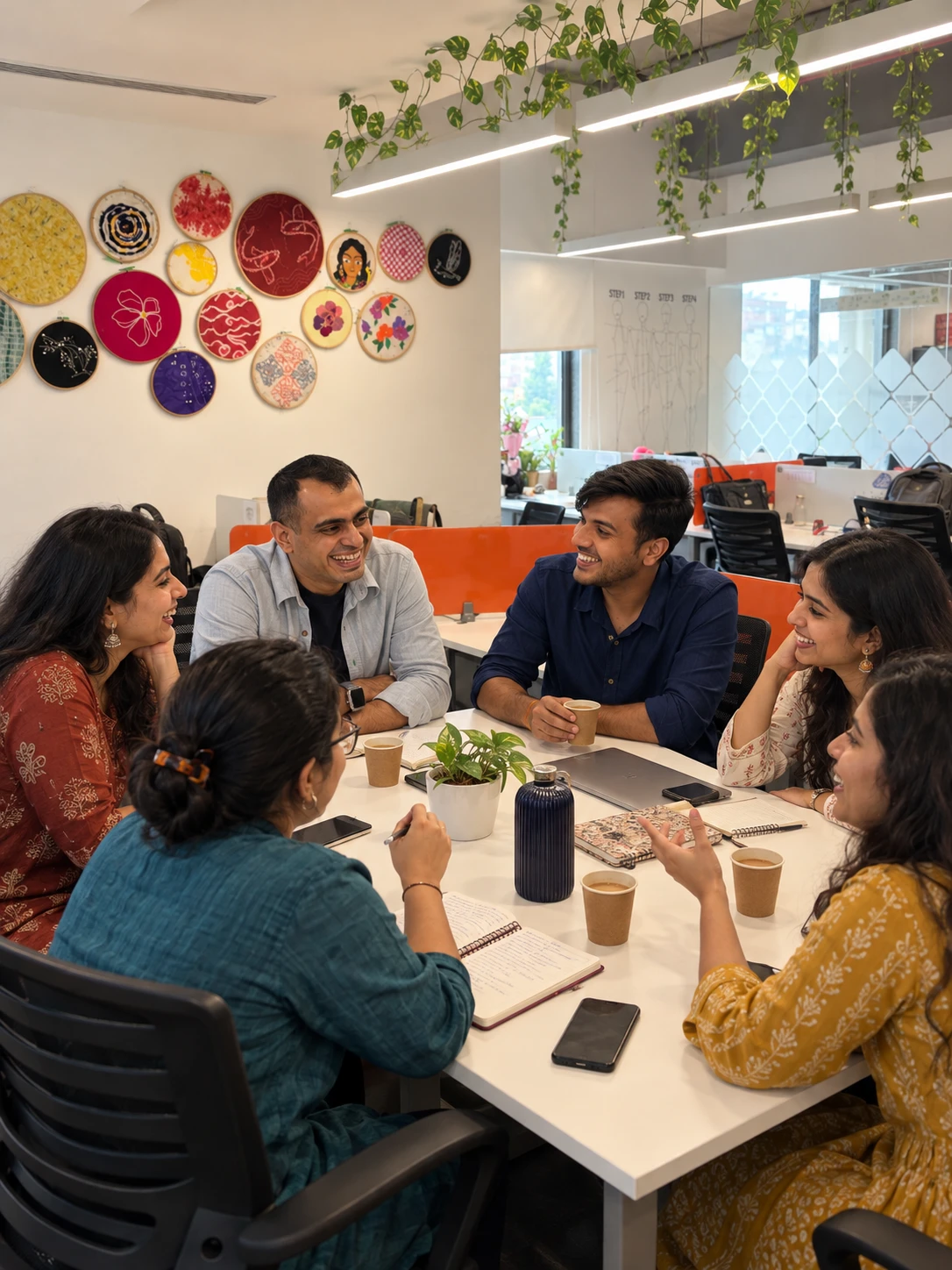 Founders in group discussion over chai