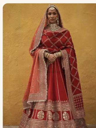 Red Velvet Heavy Embroidered Bridal Lehenga