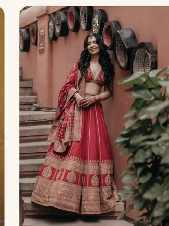 Red Silk Embroidered Bridal Lehenga