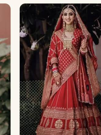 Red Gold Embroidered Bridal Lehenga