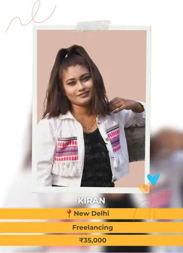 Kiran, New Delhi — Freelancing, ₹35,000 a month